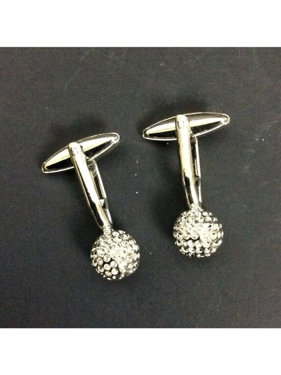 Mens Cuff Links Pair Textured Silver Chrome Sphere Golf Disco Ball Dress Formal - Picture 2 of 3